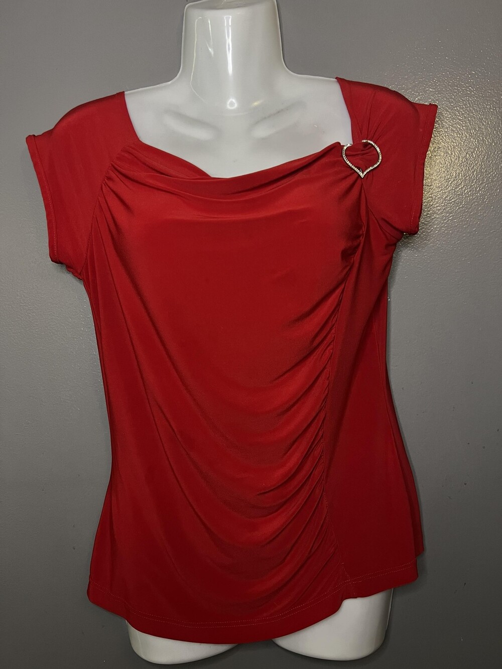 CALIFORNIAGROWN Blouse Womens Size Medium Red Cowl Neck Heart Ruched Top